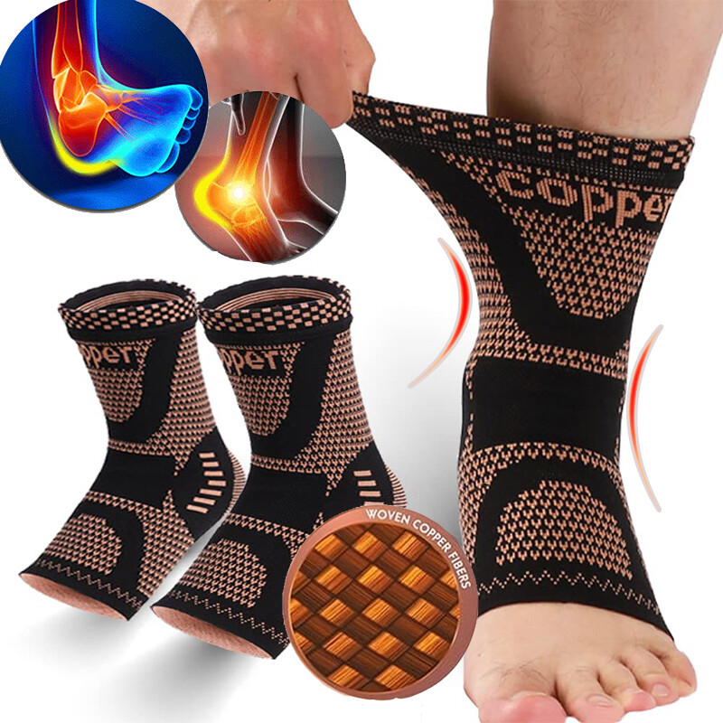 Copper Ankle Support Brace Functional Compression Sleeve Socks Foot Pain Relief-
