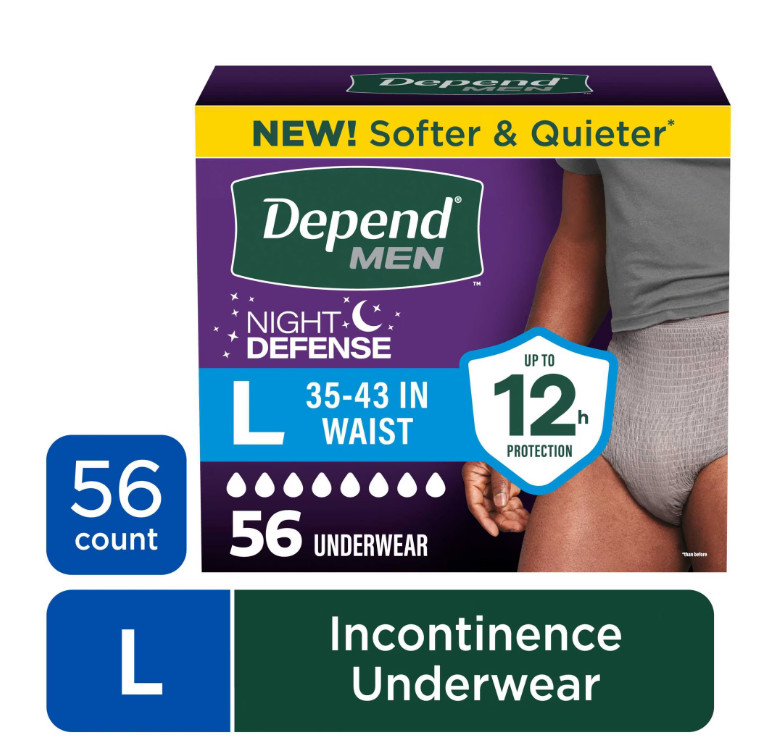 Depend Night Defense Incontinence Underwear for Men, Adult Diapers, L, 56 Count