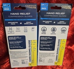 Copper Fit Compression Gloves Black S/M Pair Unisex Hand Arthritis 2 Pack New