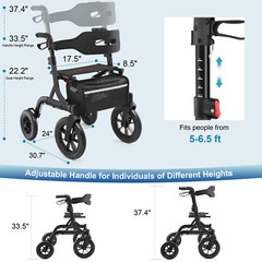 All-Terrain Rollator Walker with Non-Pneumatic Tire 12” Front Rubber Wheels USA