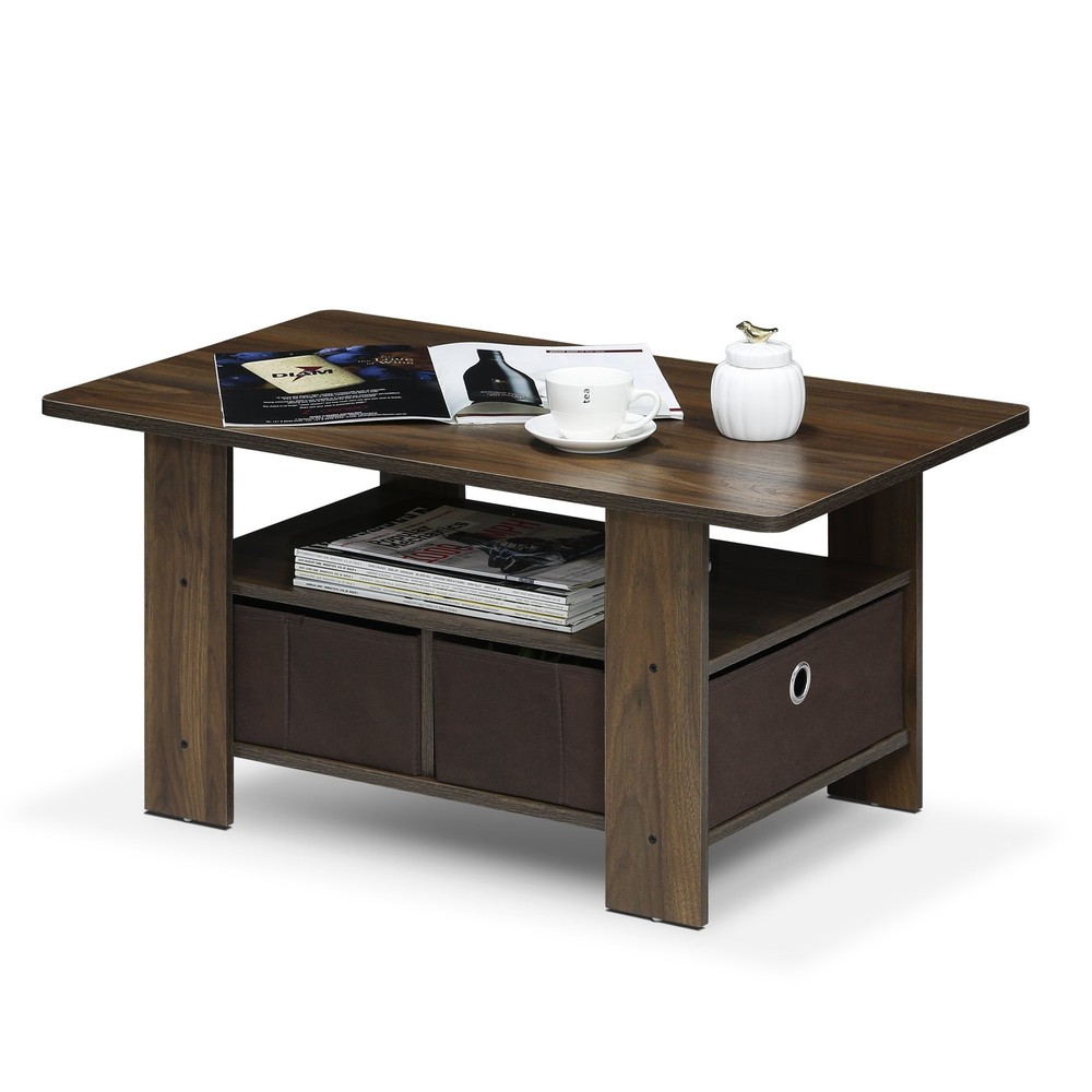 Furinno Andrey Coffee Table Bin Drawer Columbia Walnut/Dark Brown 11158Cwn/Dbr