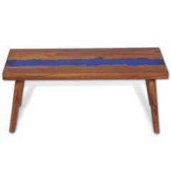 vidaXL Coffee Table, Solid Teak Wood, 39.4“x19.7“x15.8“, Brown and Blue vida