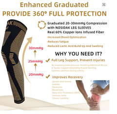 Copper Compression Knee Sleeve Long Full Leg Brace Support Sports Joint Pain Rel