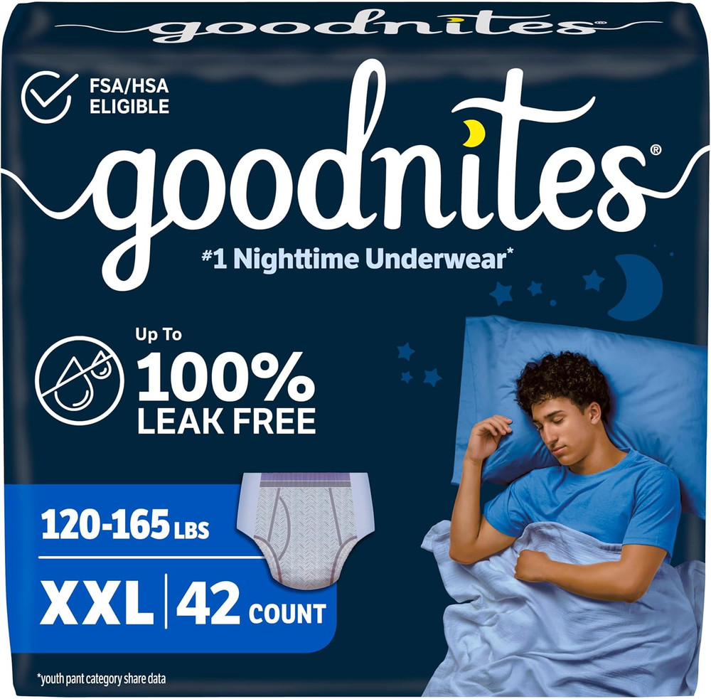 Goodnites Boys‘ Nighttime Underwear, Size XXL (120-165 Lbs), 42 Ct (2 Packs of 2