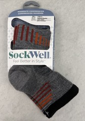 Sockwell Men’s Ascend II Quarter Socks Size M-L 7-10 3 Pairs Grey Red Orange