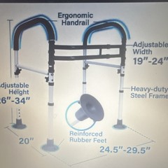 Foldable Adjustable Toilet Safety Frame w/ Handrails Steel 26-34in H 19-24in W