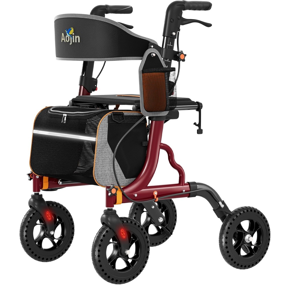 Aojin Rollator Walker for Seniors with Seat, Lightweight & Foldable, 8″ AllTe…