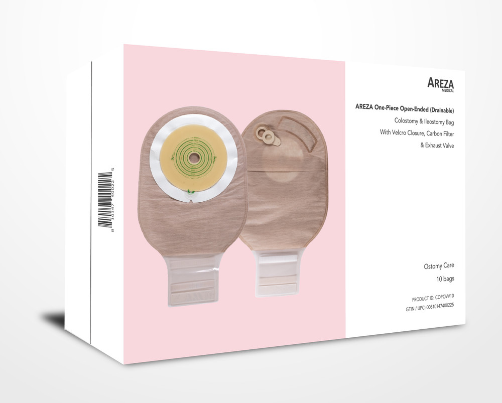 AREZA One-Piece Drainable Colostomy & Ileostomy Bag & Filter & Exhaust Valve