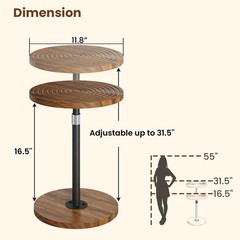 Asgolion Round Small Side Table Adjustable-Height Drink Table Pedestal Martini