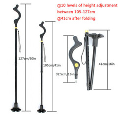 Walking Stick Aluminium Lightweight Easy Folding Metal Non-Slip Adjustable Cane