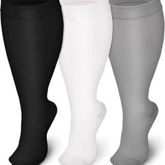 3 Pairs Unisex Plus Size Wide Calf Compression Socks 15-20mmHg Knee High Support