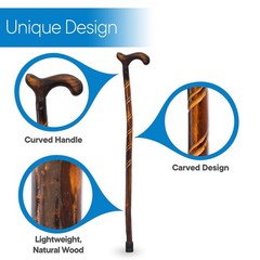 Rms Wood Cane – 36 Inches Natural Wood Walking Stick – Handcrafted Wooden