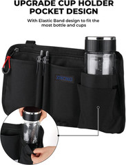 ZHCHG Wheelchair Side Bag with Cup Holder, Wheelchair Armrest Pouch Accessories