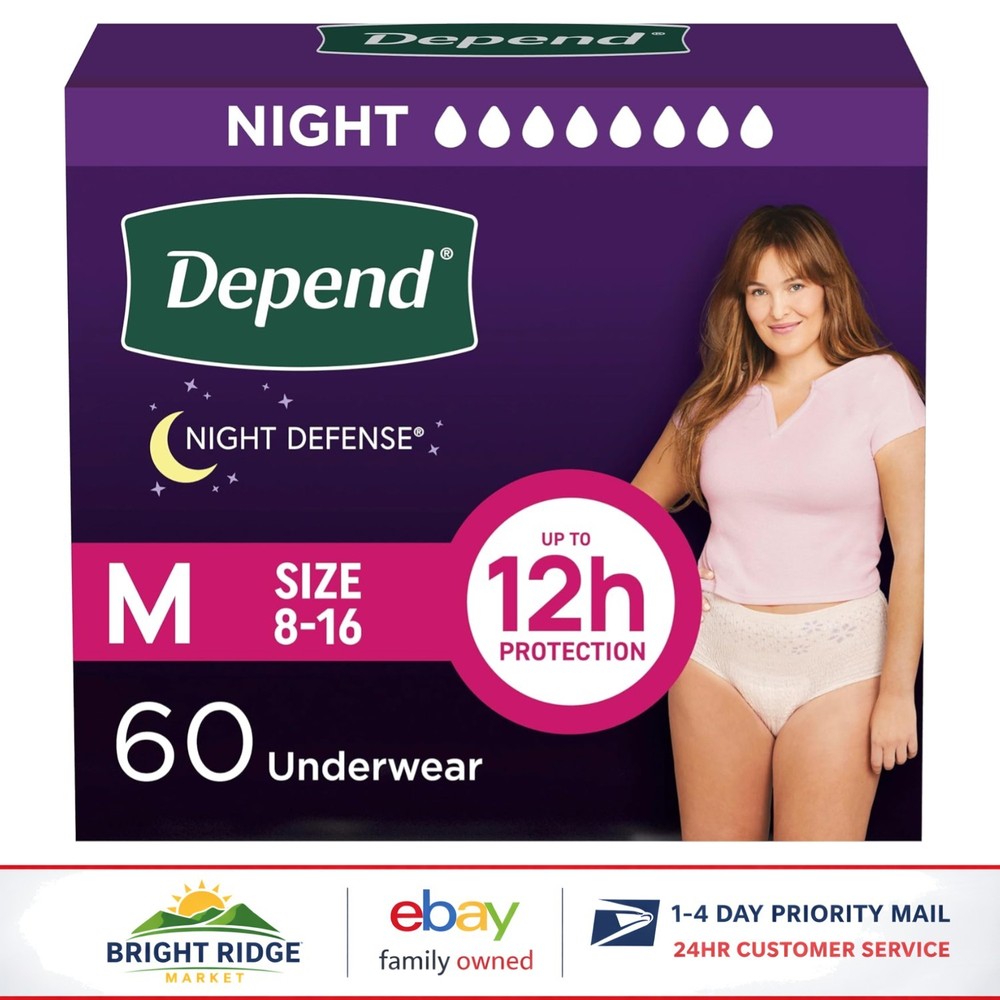 Medium Adult Diapers for Women, Odor Control and Overnight Protection, 60 Count