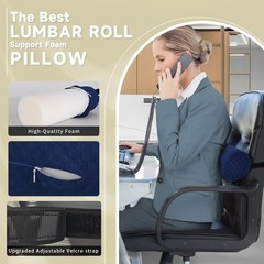 Ergonomic Lumbar Roll Pillow for Back Pain Relief – Dark Blue, Compact 11×4.3“