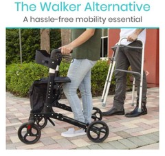 FOLDABLE TALL ROLLATOR SERIES T, 35″-40″, ALUMINUM, 300LBS, BLUE FDA VIVE HEALTH
