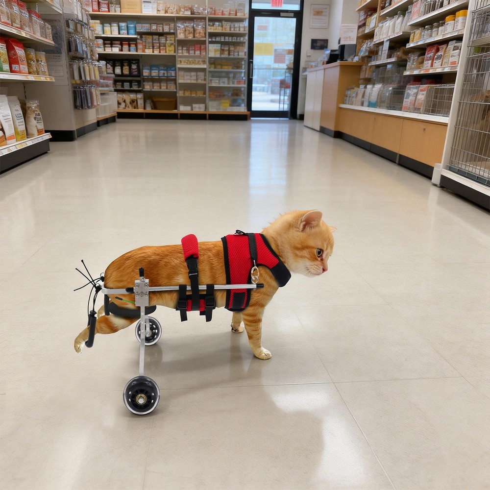 2-Wheel Adjustable Cat Wheelchair Lightweight For Back Legs Disabled Injured Pet
