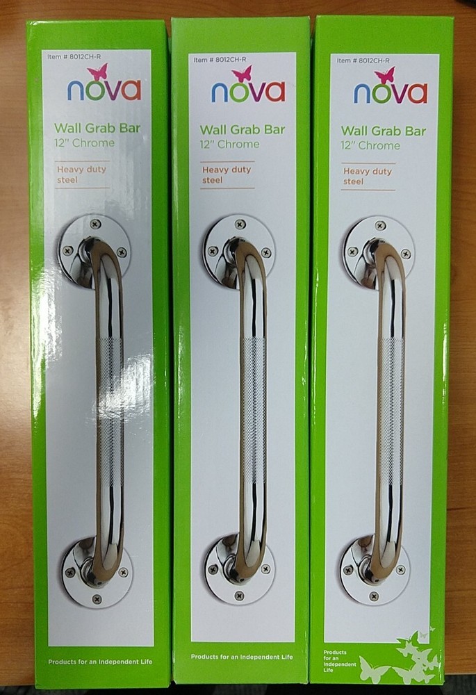 3 Pk Nova Ortho Med Wall Grab Bar 12″ CHROME #8012CH-R Heavy Duty Safety Bar