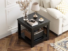 Black End Table, 20×20 Inch Square Side Table for Living Room, Large Wood Accent