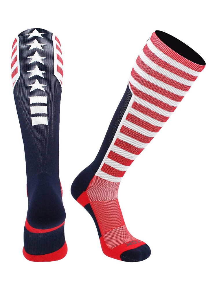 Elite USA Flag Patriot Red White Blue Basketball Football Knee High Socks (Me…