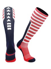 Elite USA Flag Patriot Red White Blue Basketball Football Knee High Socks (Me…