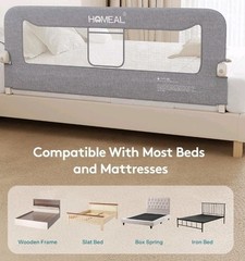 HOMEAL Bed Rail for Toddlers, 59in Swing Down Baby Bed Rail Guard, Toddler WHITE