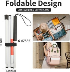 Folding Blind Cane Walking Stick for Visually Impaired Non Slip Lightweight