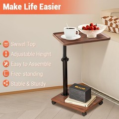 Garveelife C Table End Table Adjustable Height For Couch 360Swivel Tv Tray