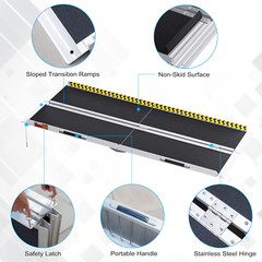 6FT Portable Aluminum Wheelchair Ramp – Non-Slip Folding Access Ramp