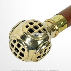 Nautical Diver’s Helmet Walking Stick Cane Brass Handle Aquatic Life Decorative