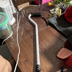 Walking Cane White/Blue Floral Shaft Black Foam Handle Curved Grip Rubber Tip