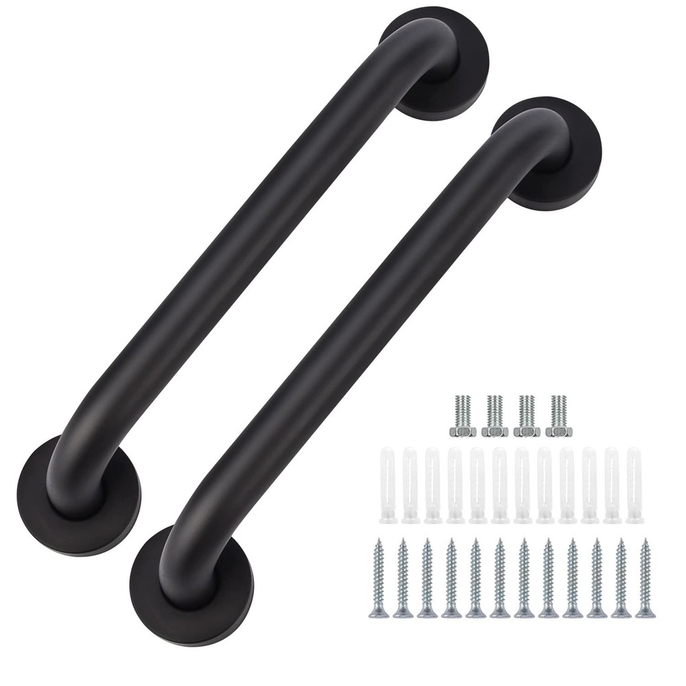 2 Pack Bathroom Grab Bar, 12 Inch Length Black Shower Safety Grab Bar, 1 Inch D