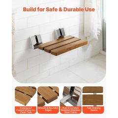 Uimoso Foldable Shower Seat Wall Mounted Teak Shower Bench Chair 330LBS Capacity