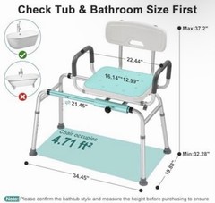 PETKABOO Sliding Shower Chair 360 Swivel Seat Extra Wide 400lb
