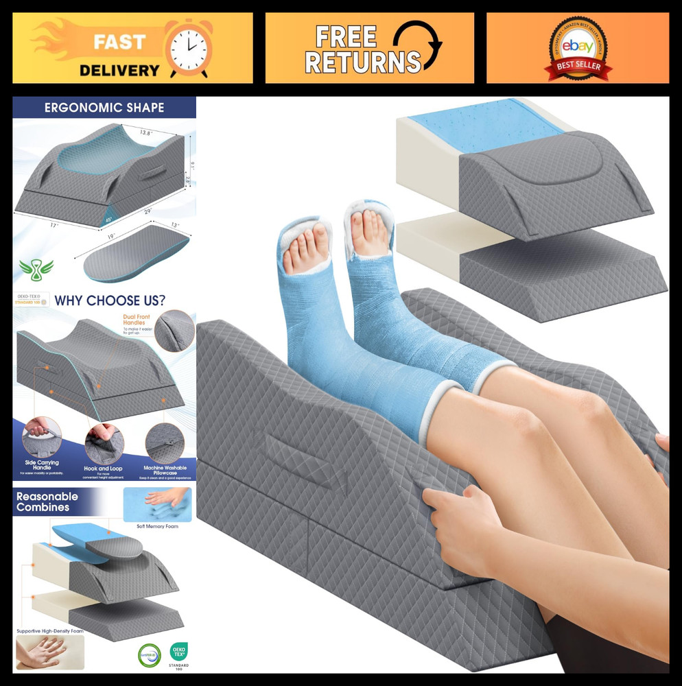 Leg Elevation Pillow with Memory Foam, Adjustable Bolster for Blood Circulation,
