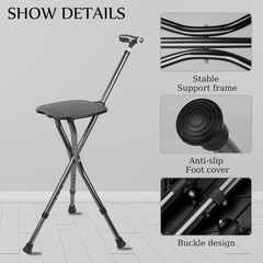 Hold 440 lbs Cane with Seat Combo Aluminum Alloy Portable LED Folding Walking…
