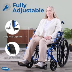Invacare Folding Wheelchair with 20″ Seat, Removable Arms, Footrests – Blue