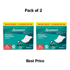 Assurance Premium Disposable Washcloths Pre-Moistened Body Wipes, XL, 192 Ct 2Pk