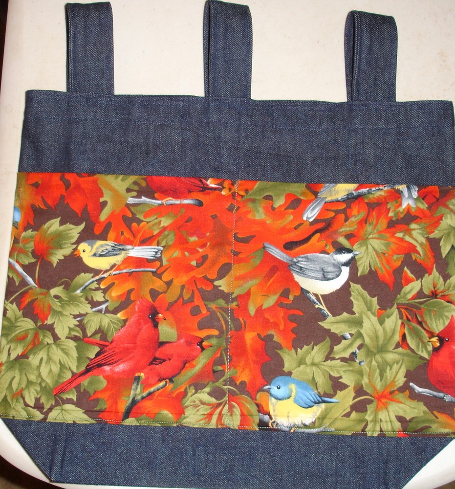 NEW Handmade Denim Walker Bag Fall Autumn Leaf Backyard Birds Theme