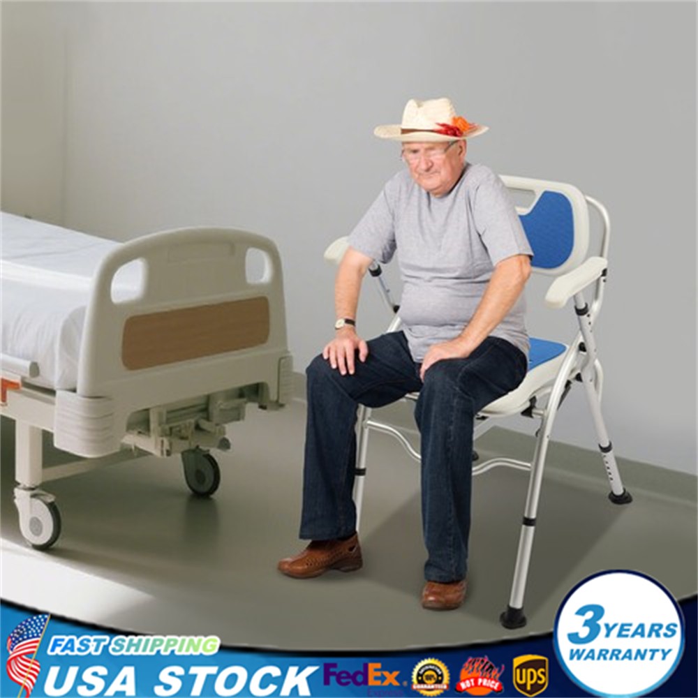 Folding Shower Chair with Arms and Back for Seniors Handicap Disabled Blue US