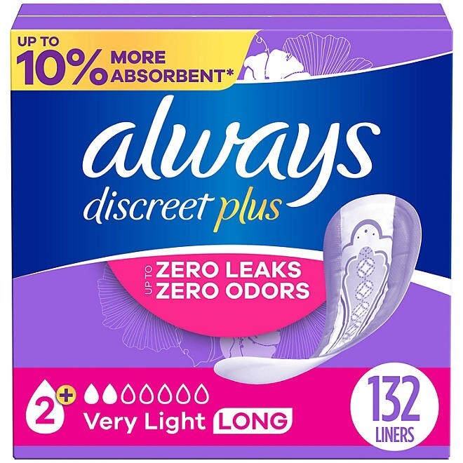 Always Discreet Adult Incontinence & Postpartum Liners for Women, Size 2. 132ct
