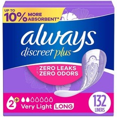 Always Discreet Adult Incontinence & Postpartum Liners for Women, Size 2. 132ct