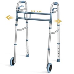Lightweight Aluminum Walker for Seniors, Adjustable Folding Walker with 2 Wheels