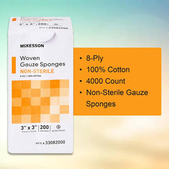 Non-Woven Sponges, Non-Sterile, 4-Ply, High Absorbency, Polyester/Rayon, 4 in X