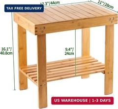 VaeFae Bamboo Shower Bench, Spa Bench Seat Stool, Foot Rest Shaving Stool with N