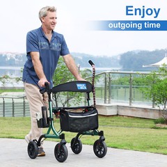 Rollator Walker w/Seat Folding Walker w/8inch Wheels Supports up to 300lbs Green