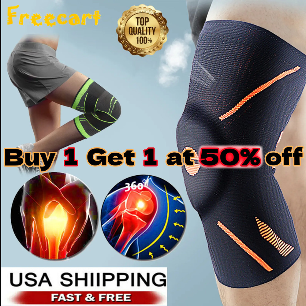 2x Knee Sleeves Copper Silver Compression Brace Support Sport Joint Injury Gel
