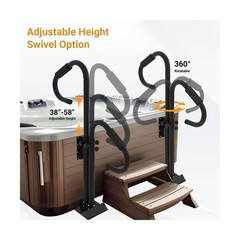Two-Way Hot Tub Handrails, 38″-58″ Adjustable Height SPA Handrail w/360 Swive…