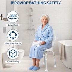 360° Swivel Shower Chair with Back Heavy Duty Bath Seat 330 lb Capacity Non-Slip