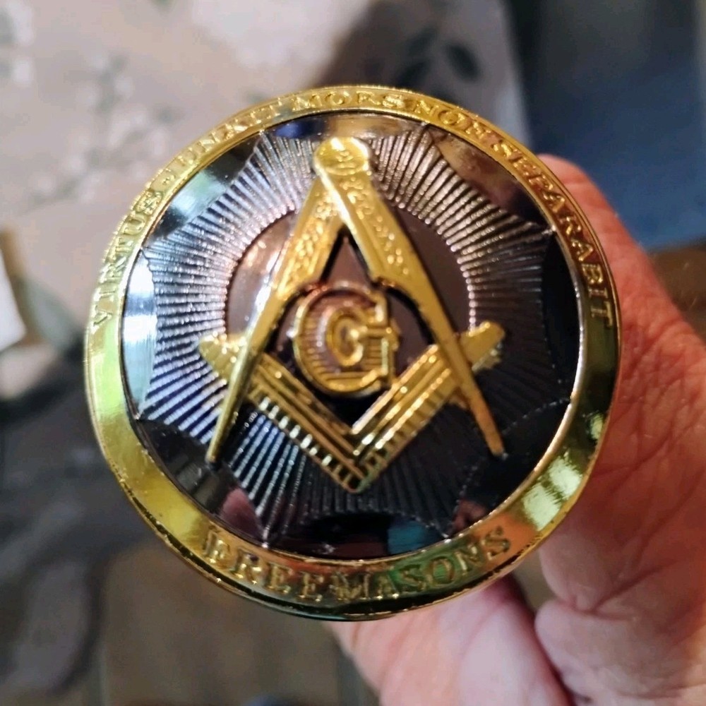 C Cane Decorative Handle, Black Gold, Metal, Freemason Emblem